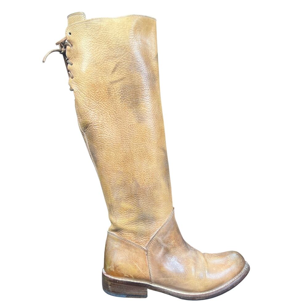 Bed Stu Della Distressed Tan Leather Tall Side-Zip Riding Boot Boot Size 7